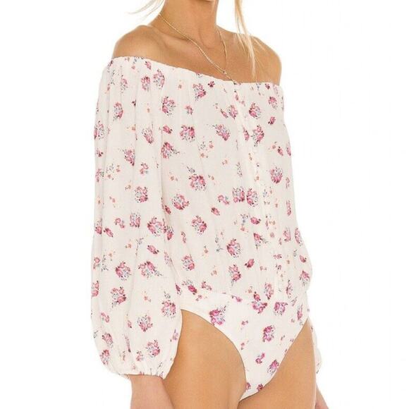 AFRM Nessa Bodysuit MEDIUM Ditzy Floral Off The Shoulder Cottagecore Feminine - Picture 5 of 14